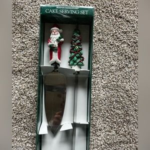 Holiday Santa and Christmas tree cake serving set. Stainless steel.